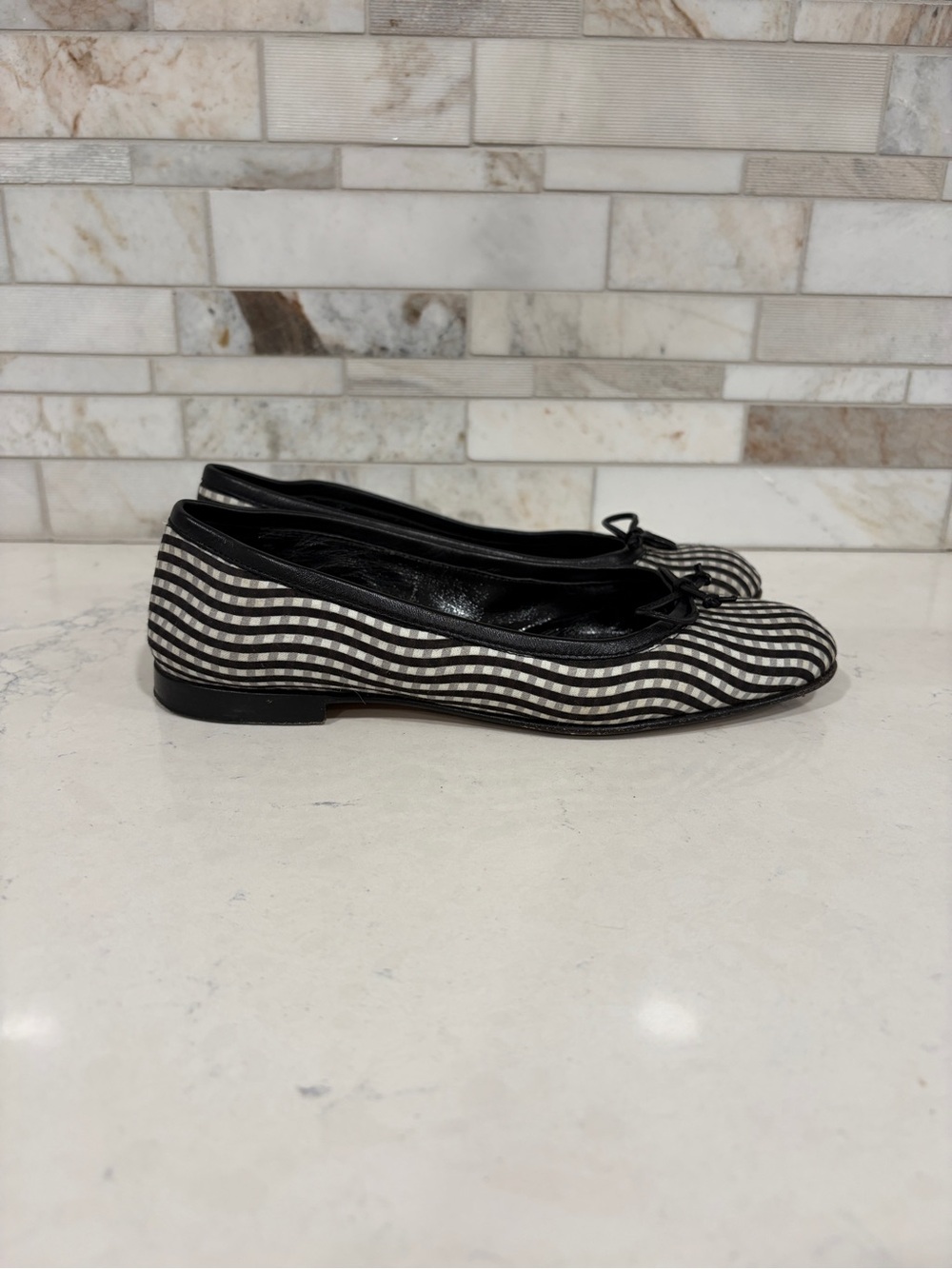 Manolo Blahnik Black and White Gingham Ballet Flats With Cloth Upper Size 5.5